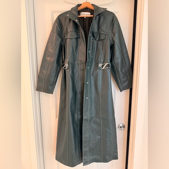 Stine Goya DROPPED SHOULDER HIGH COLLAR COAT - DARK GREEN - Picture 7 of 16